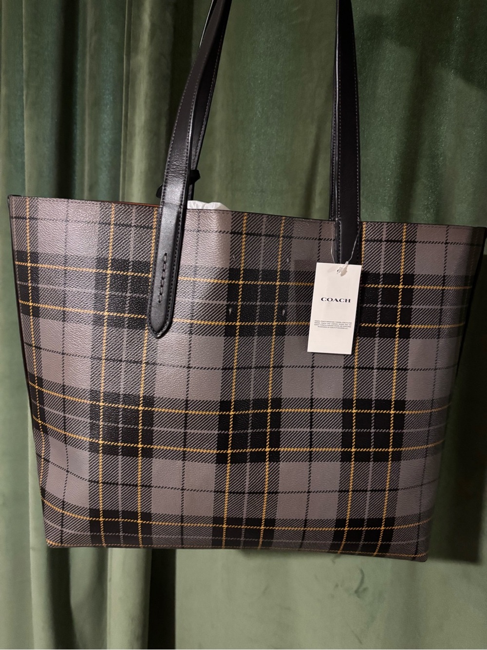 COACH Highline Tote in a Black Multi Plaid Print - Picture 2 of 7